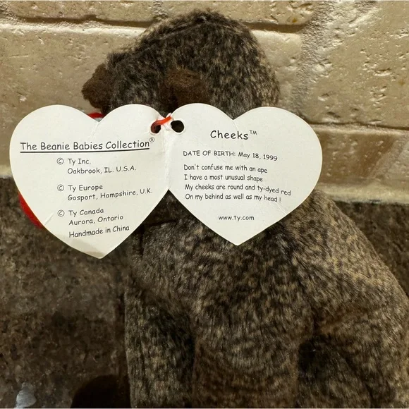 Ty Beanie Baby Cheeks The Baboon DOB May 18, 1999 - Picture 4 of 6